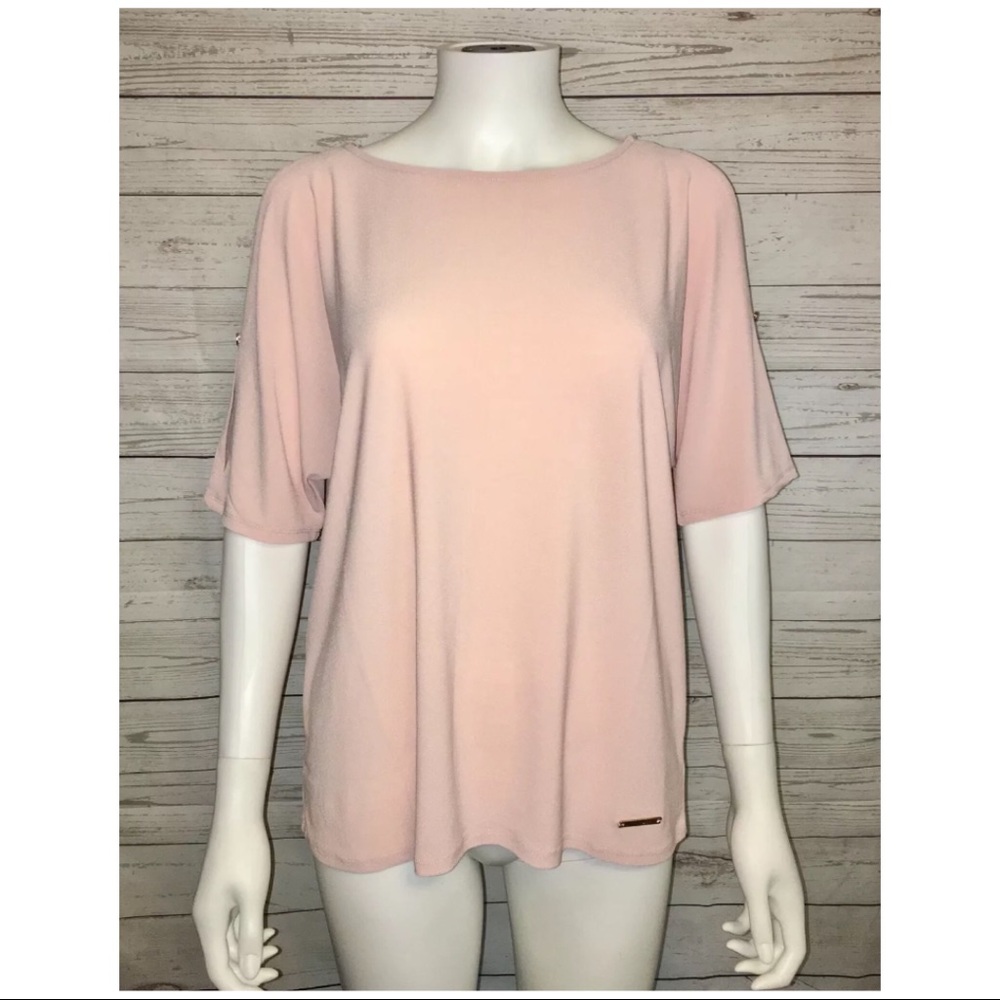 Jones New York Soft Pink Batwing Open Shoulder Top